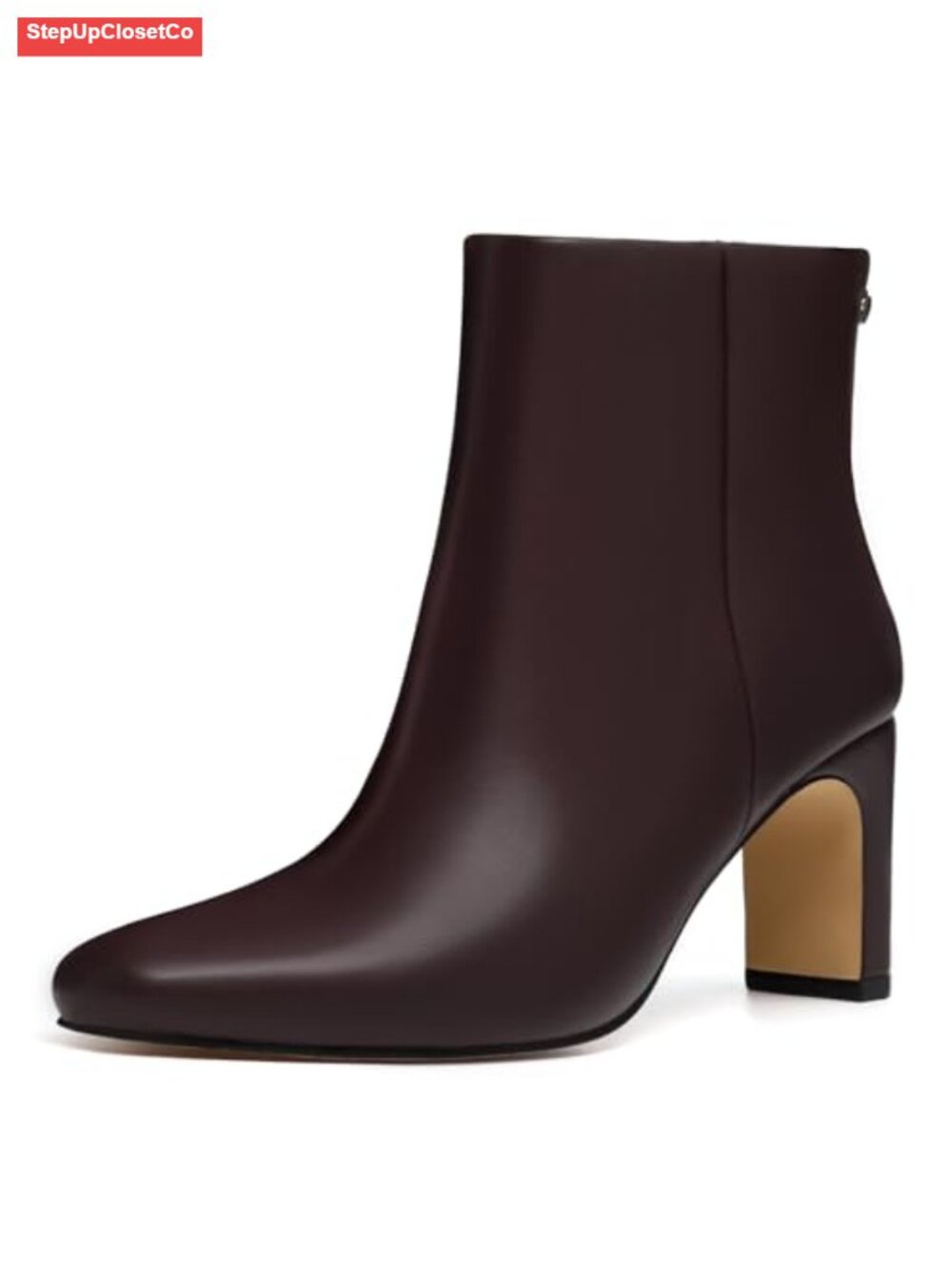 Women's Square Toe Chunky Heeled Ankle Boots Side Zipper Faux Leather Booties